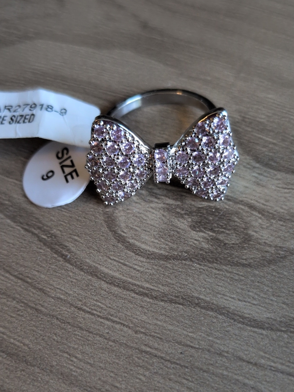 Bow Ring with Pink Crystals - Women Jewelry Size 9